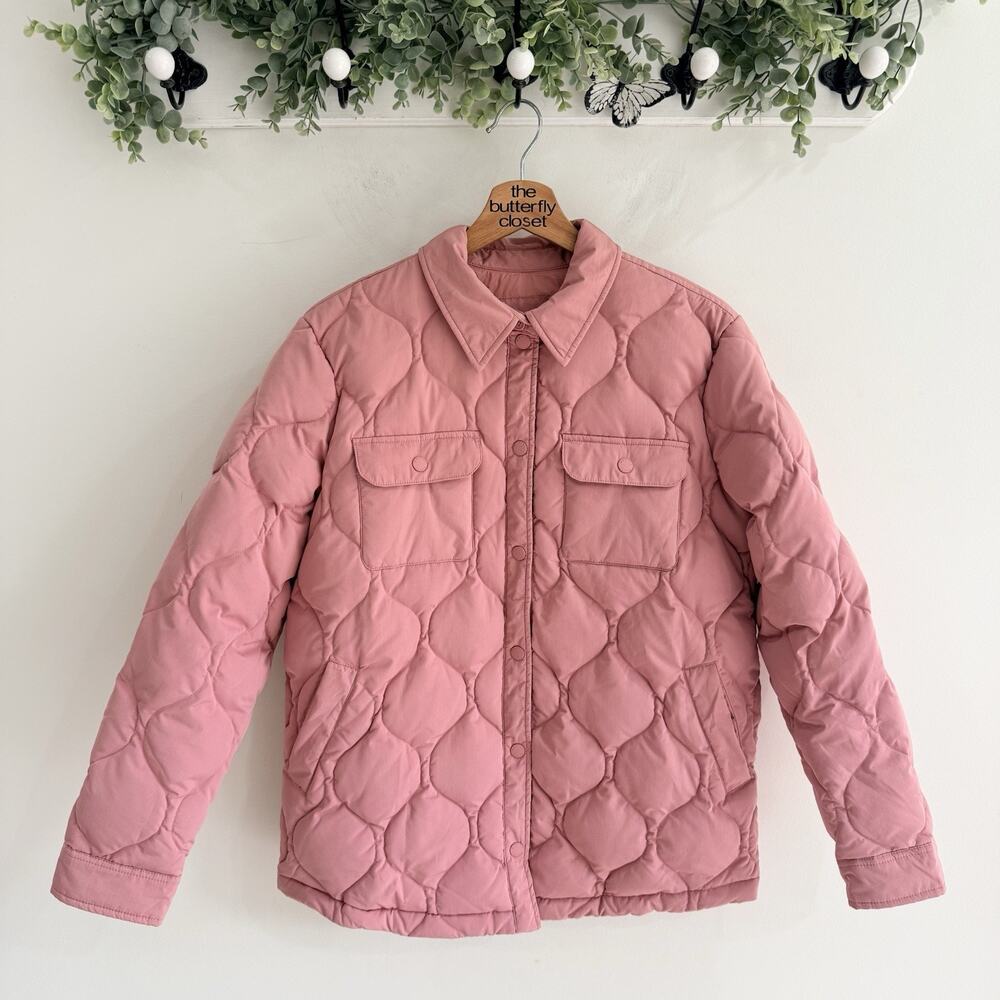 Marine Layer Leslie Puffer Jacket Pink Collared Front Pockets Size Small